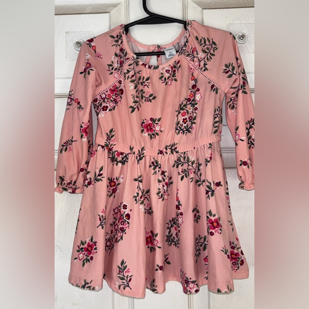 Old Navy Pink Floral Long-Sleeve Girls Dress